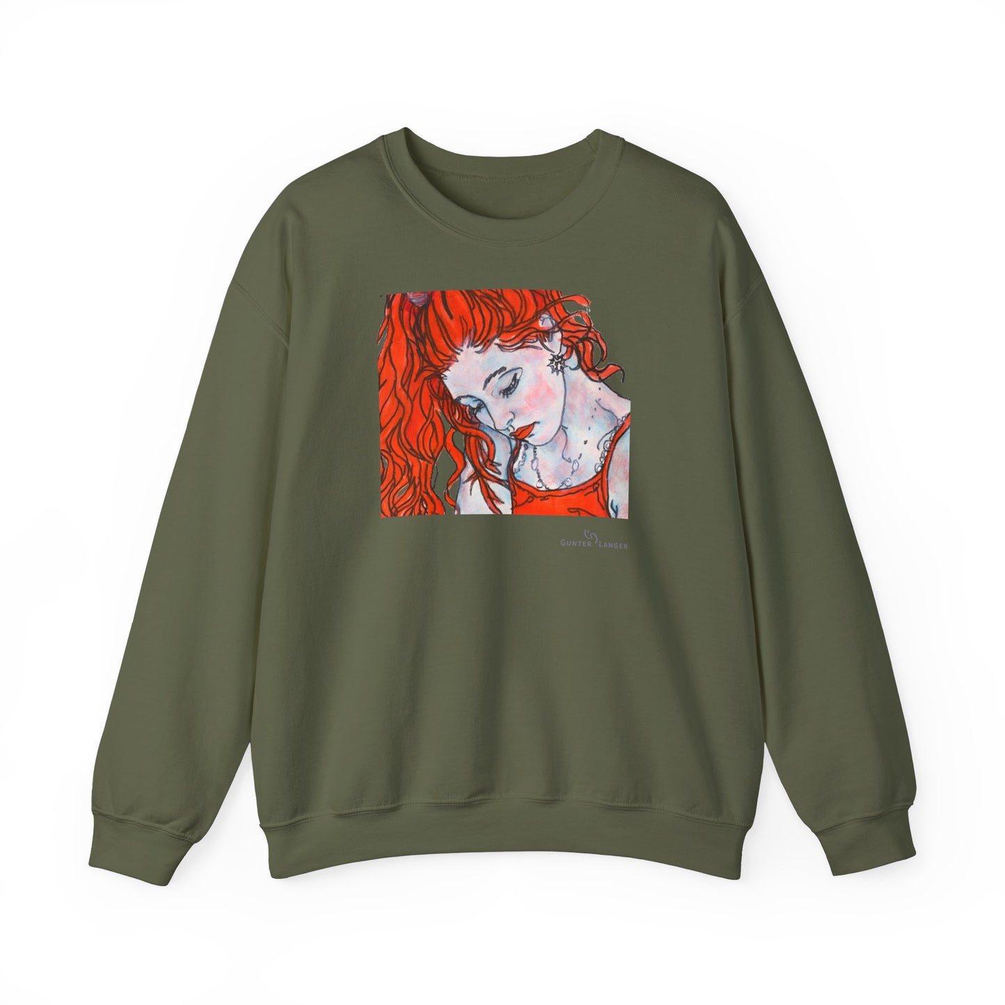 Unisex Heavy Blend™ Crewneck Sweatshirt - Motiv: Front Julia (Ausschnitt, 21,5 cm) & Rückseite Julia, H 43 cm