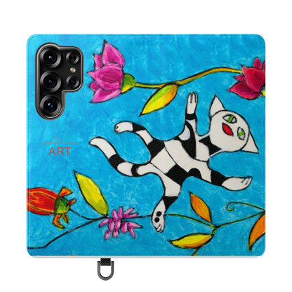 Flip Cases - Motiv: Gescheckte Katze schwebt