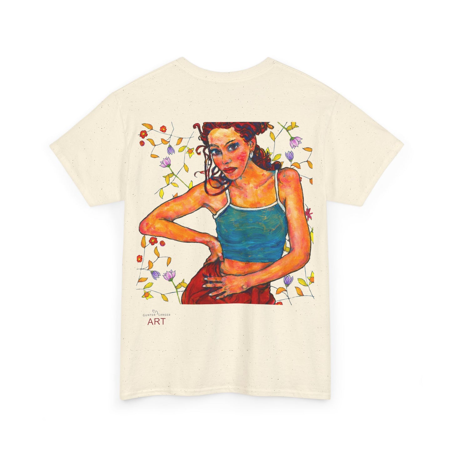 Unisex Heavy Cotton Tee - Motiv: Front, Lea, H 13cm & Rückseite, Lea A02, Ranken, 40 cm, Neck Label