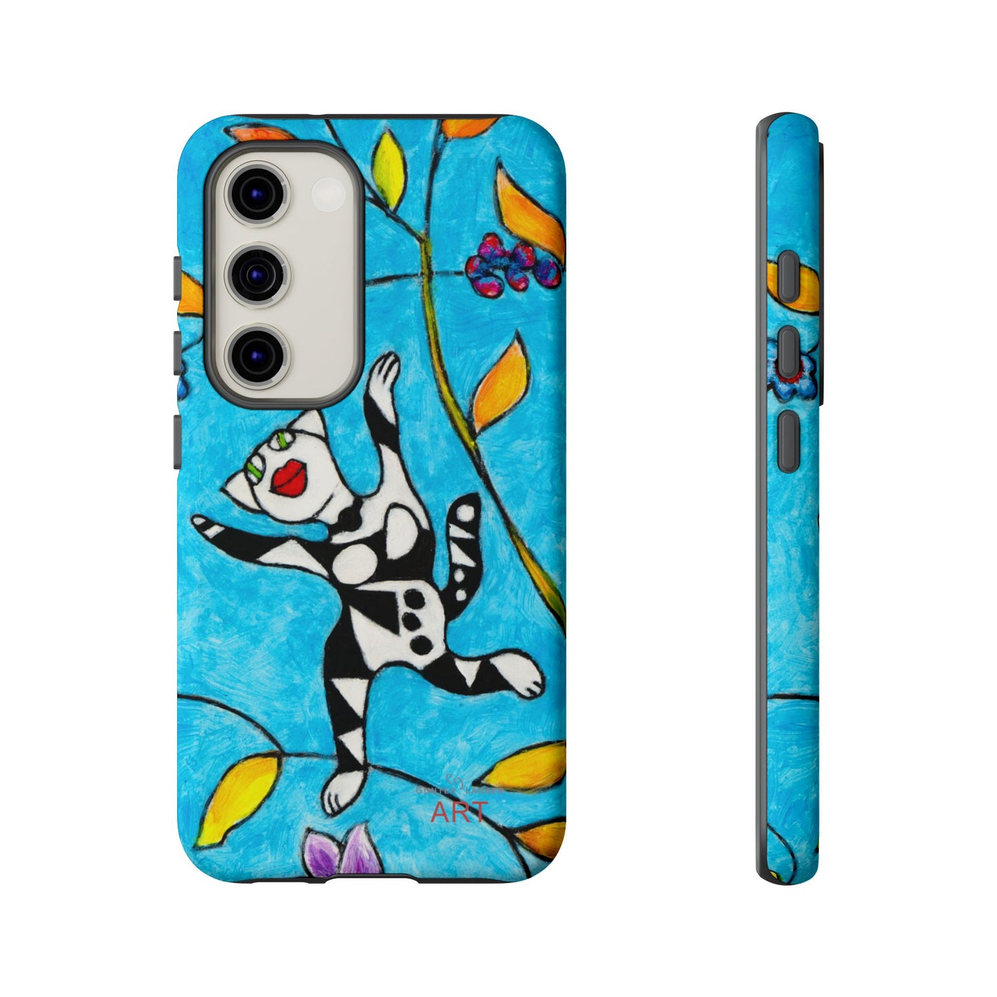 Tough Cases - Google Pixel - Samsung Galaxy - Motiv: Karierte Katze hüpft