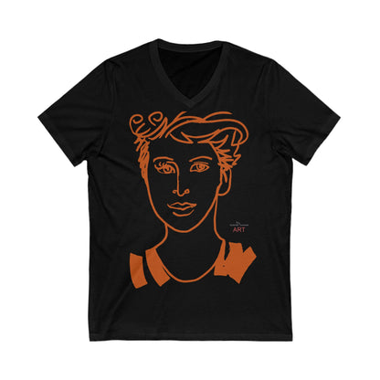 Unisex Jersey Short Sleeve V-Neck Tee - Motiv: Front Lars orange-braun