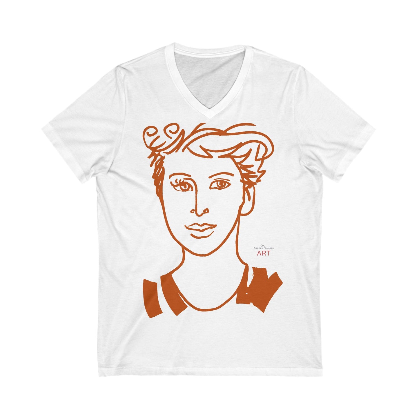 Unisex Jersey Short Sleeve V-Neck Tee - Motiv: Front Lars orange-braun