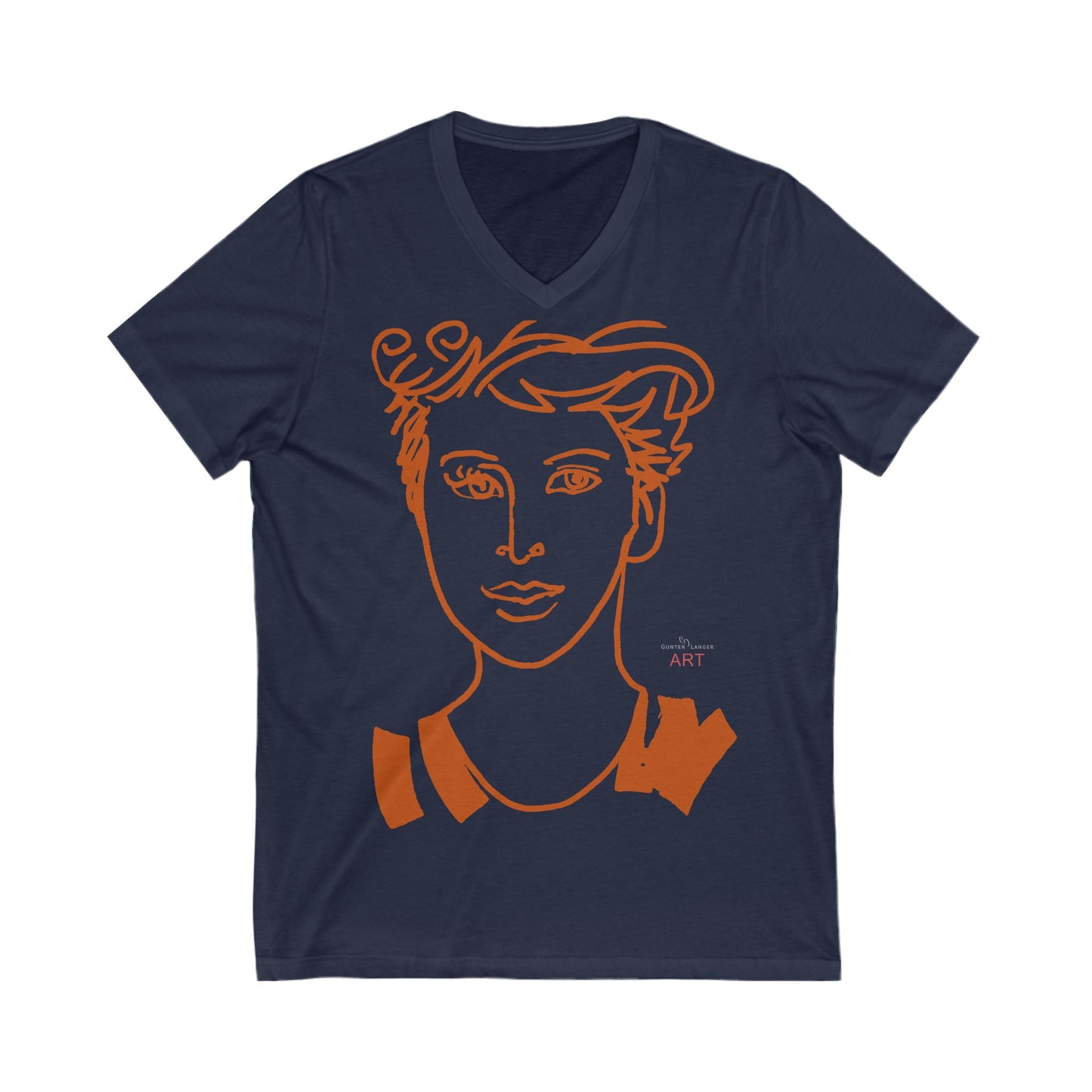 Unisex Jersey Short Sleeve V-Neck Tee - Motiv: Front Lars orange-braun
