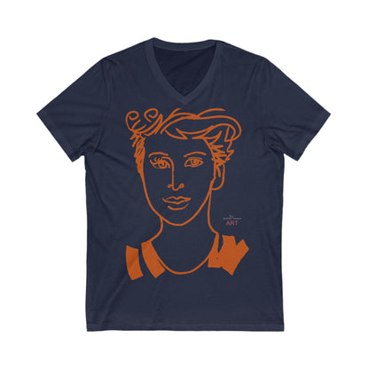 Unisex Jersey Short Sleeve V-Neck Tee - Motiv: Front Lars orange-braun