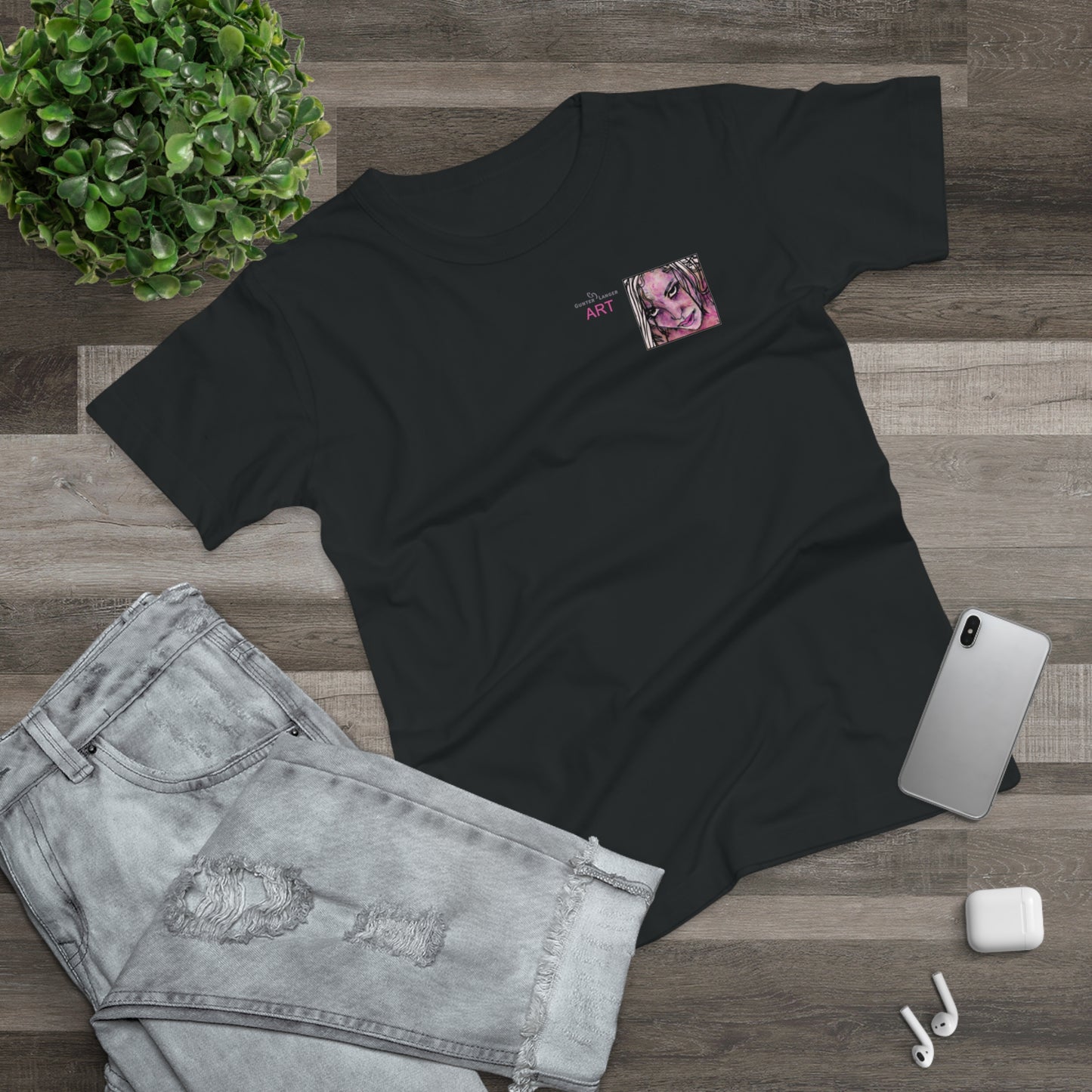 Single Jersey Women's T-shirt- dunkel - Motiv: Stella, Ausschnitt, H 6,3 cm