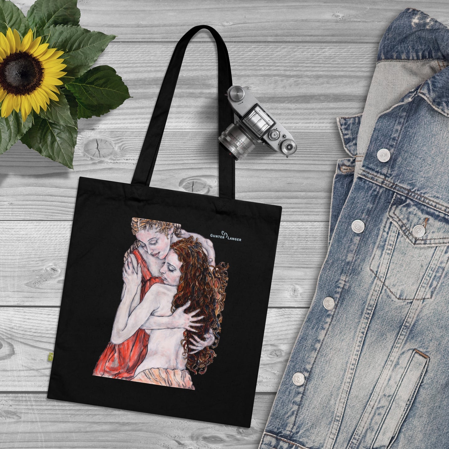 Organic Cotton Tote Bag - Motiv: Bei dir & Hanna, zweiseitig bedruckt, H30 cm