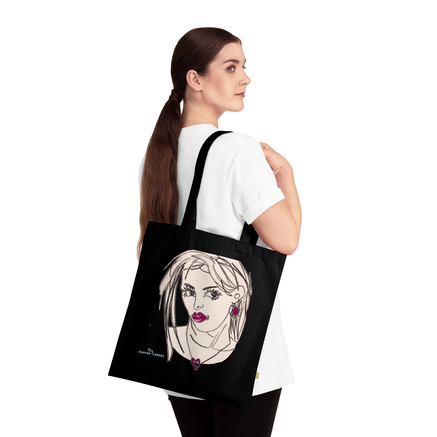 Organic Cotton Tote Bag - Motiv: Raja (Ausschnitt) & Sylvia, Zweiseitig bedruckt, H 30 cm