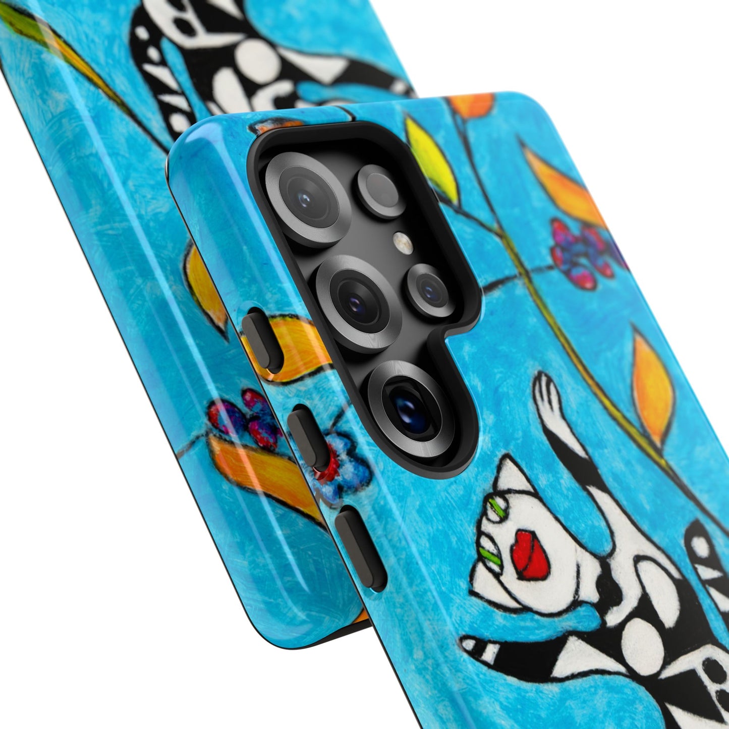 Tough Cases - Google Pixel - Samsung Galaxy - Motiv: Karierte Katze hüpft