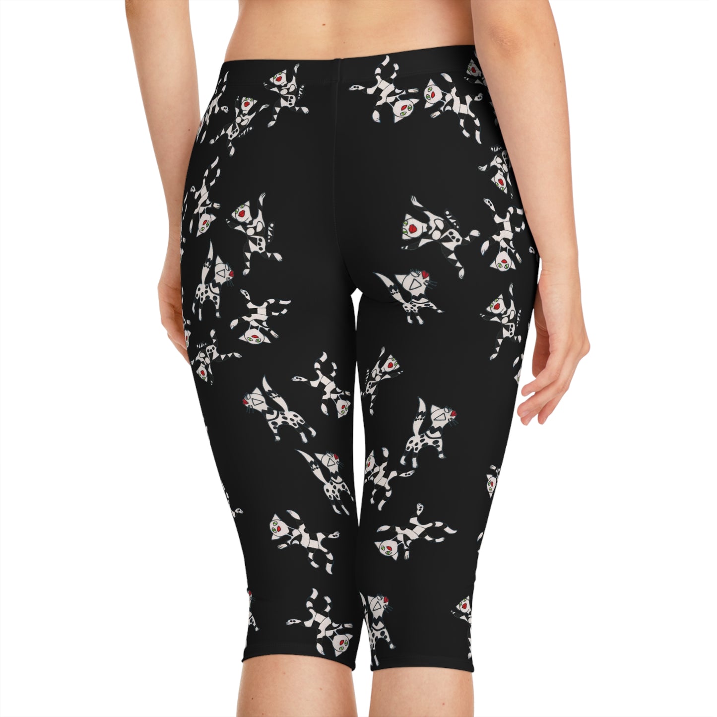 Women's Capri Leggings (AOP) -  Motiv: viele Katzen T3, schwarz