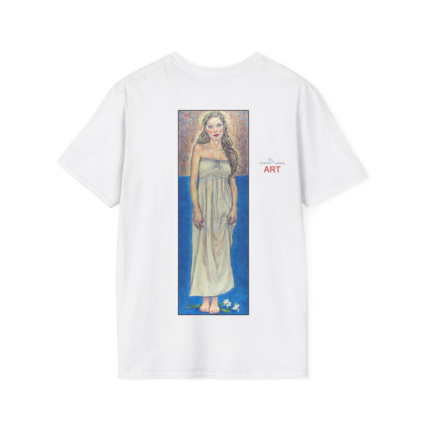 Unisex Softstyle T-Shirt - Motiv: Front Marie, H25 cm & Rückseite Marie, H 49 cm, Neck Label