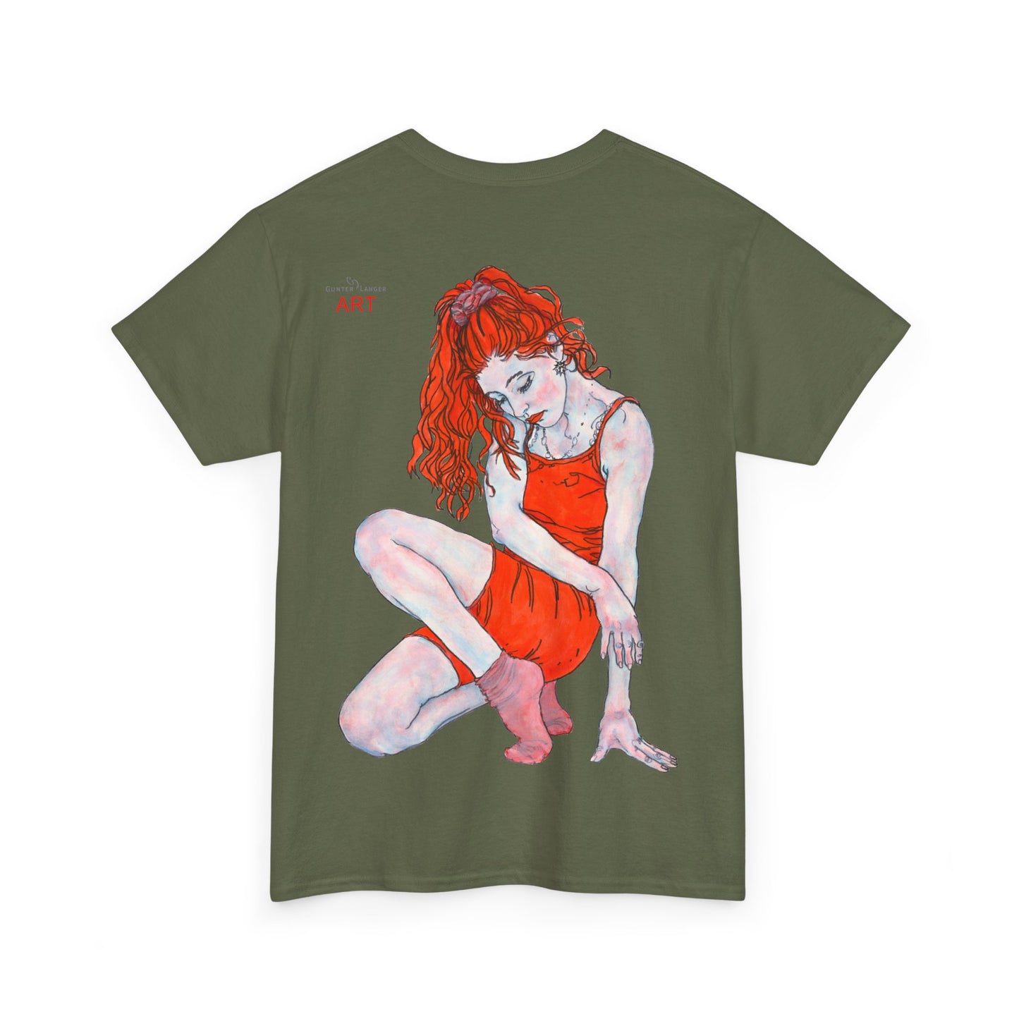 Unisex Heavy Cotton Tee - Motiv:  Front Julia, H25 cm & Rückseite Julia, H 49 cm