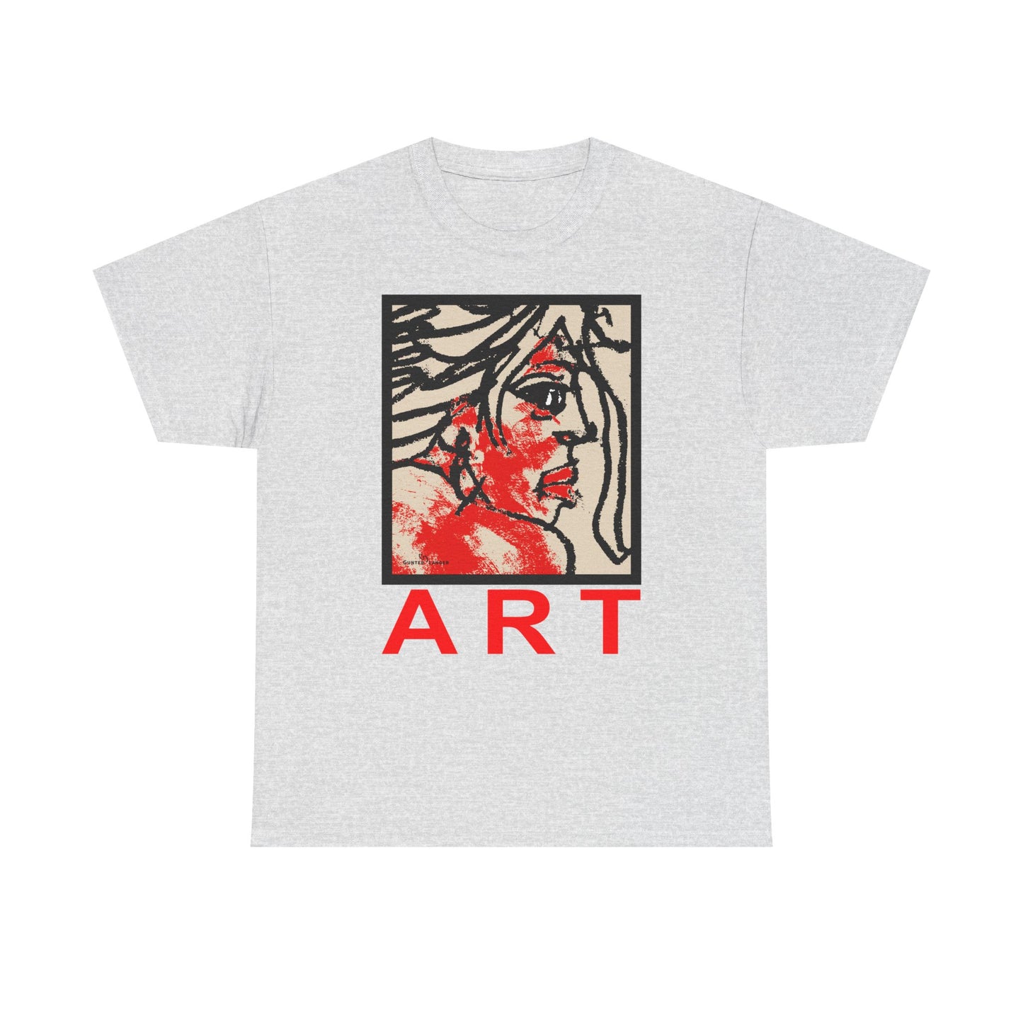 Unisex Heavy Cotton Tee - Motiv: Front, Ria mit Art Rot, H 40 cm