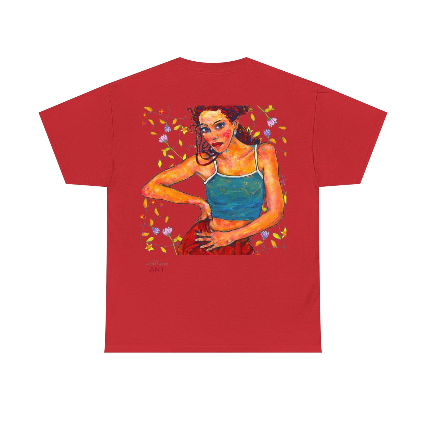 Unisex Heavy Cotton Tee - Motiv: Front, Lea, H 13cm & Rückseite, Lea A02, Ranken, 40 cm, Neck Label