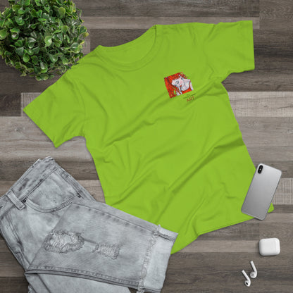 Single Jersey Women's T-shirt - hell - Motiv:  Front Julia, Ausschnitt 6,7 cm & Rückseite Julia, H 37 cm