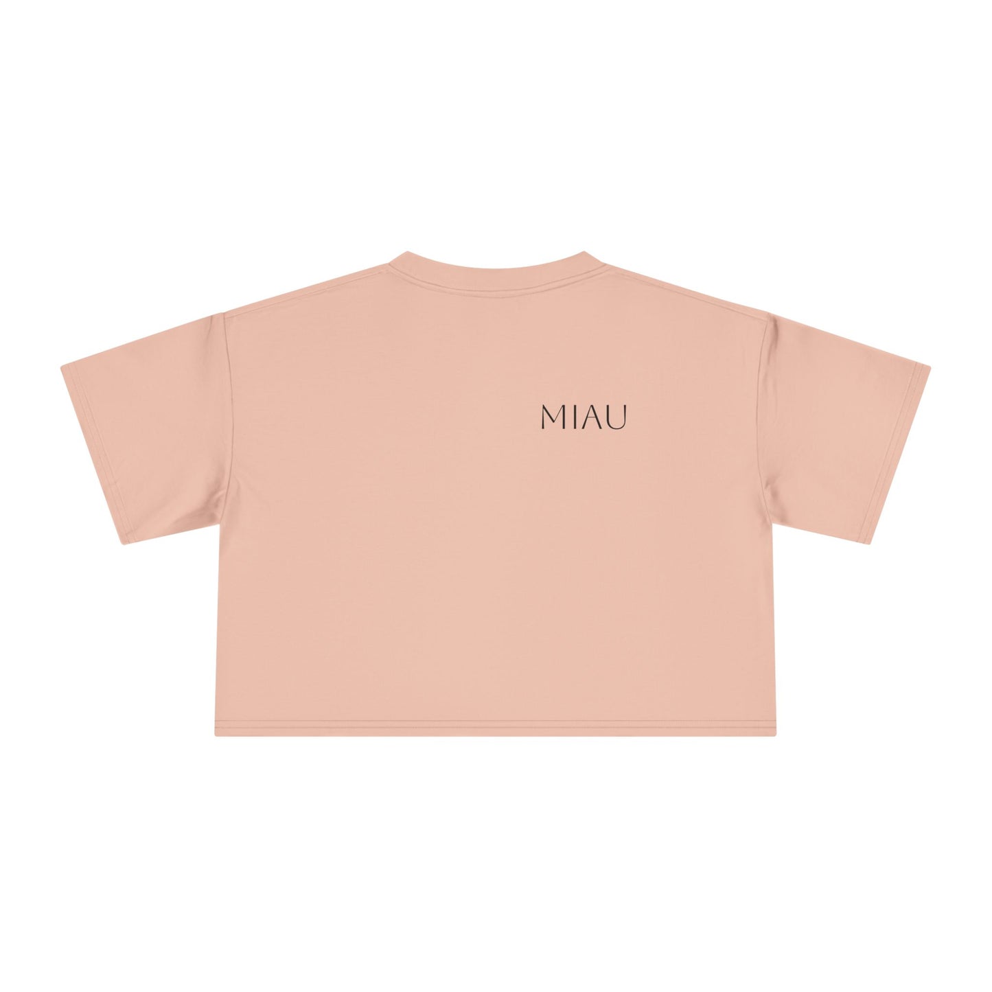 Women's Crop Tee - Motiv: Motiv: Front "Miau" klein, schwarz, H 8 cm, Rückseite "Miau"