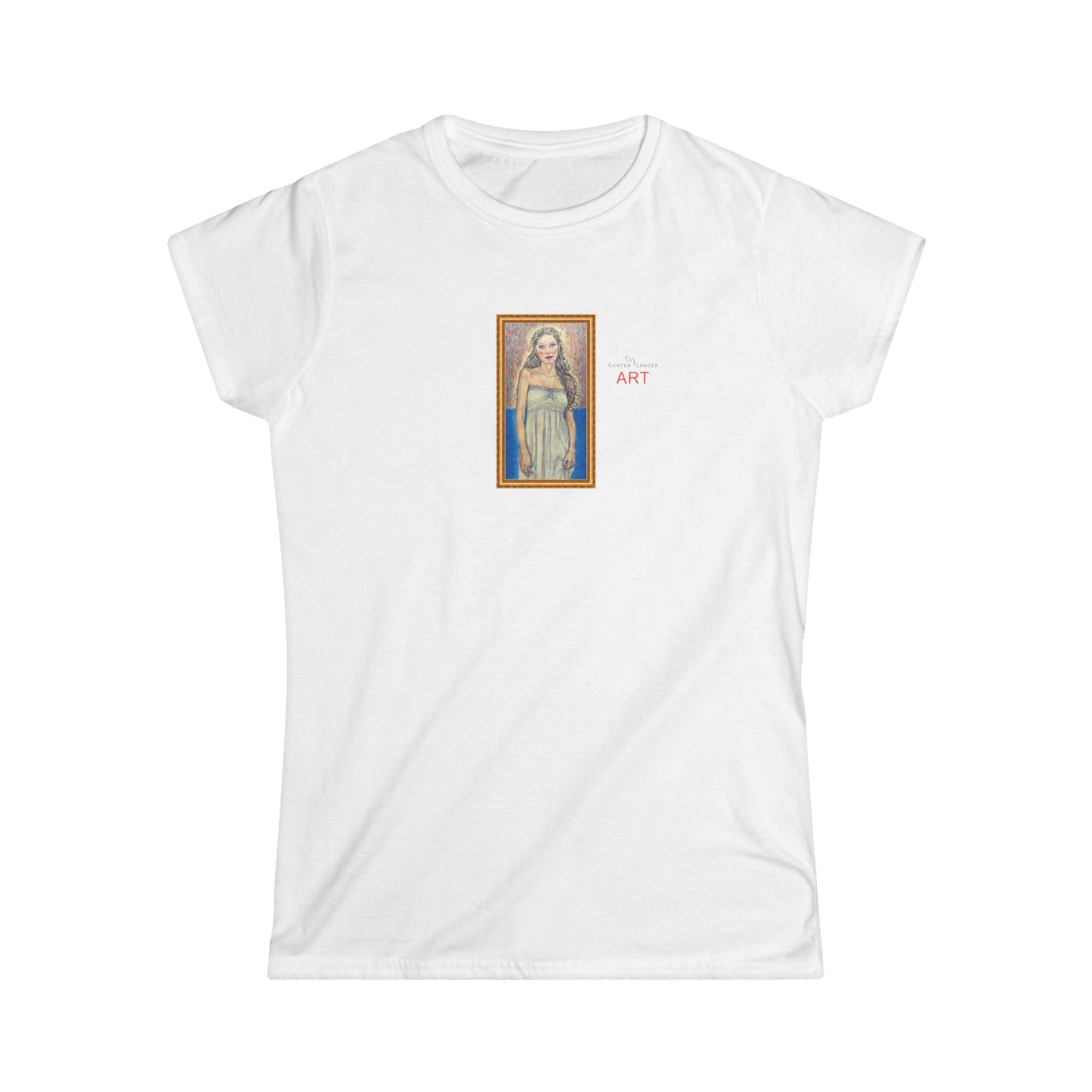 Women's Softstyle Tee - Motiv: Front, Marie, Goldrahmen, H 14 cm