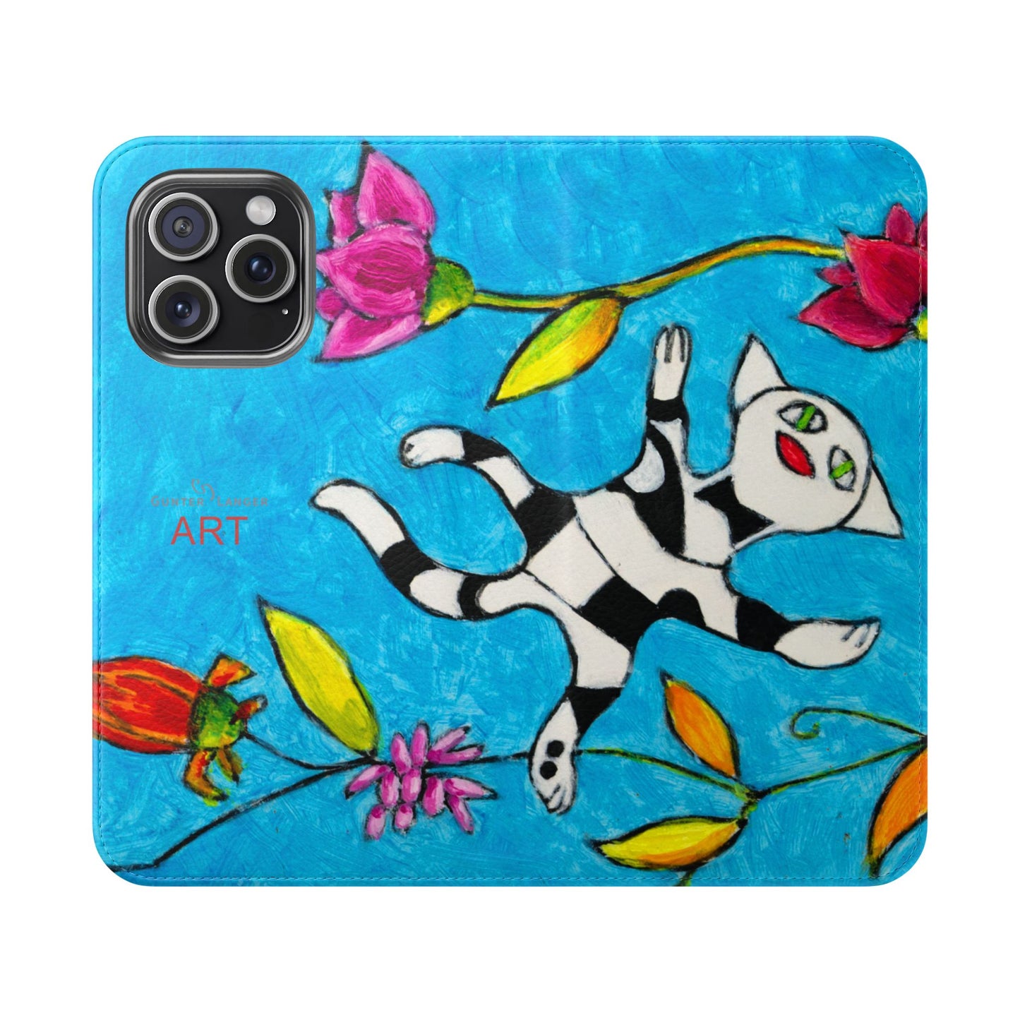 Flip Cases - Motiv: Gescheckte Katze schwebt