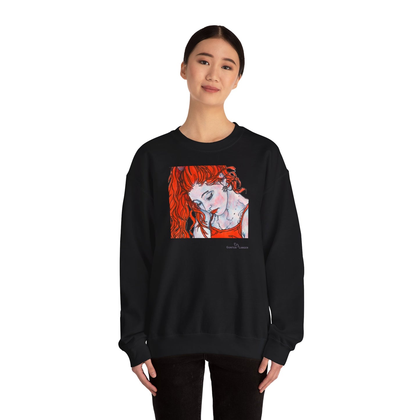 Unisex Heavy Blend™ Crewneck Sweatshirt - Motiv: Front Julia (Ausschnitt, 21,5 cm) & Rückseite Julia, H 43 cm