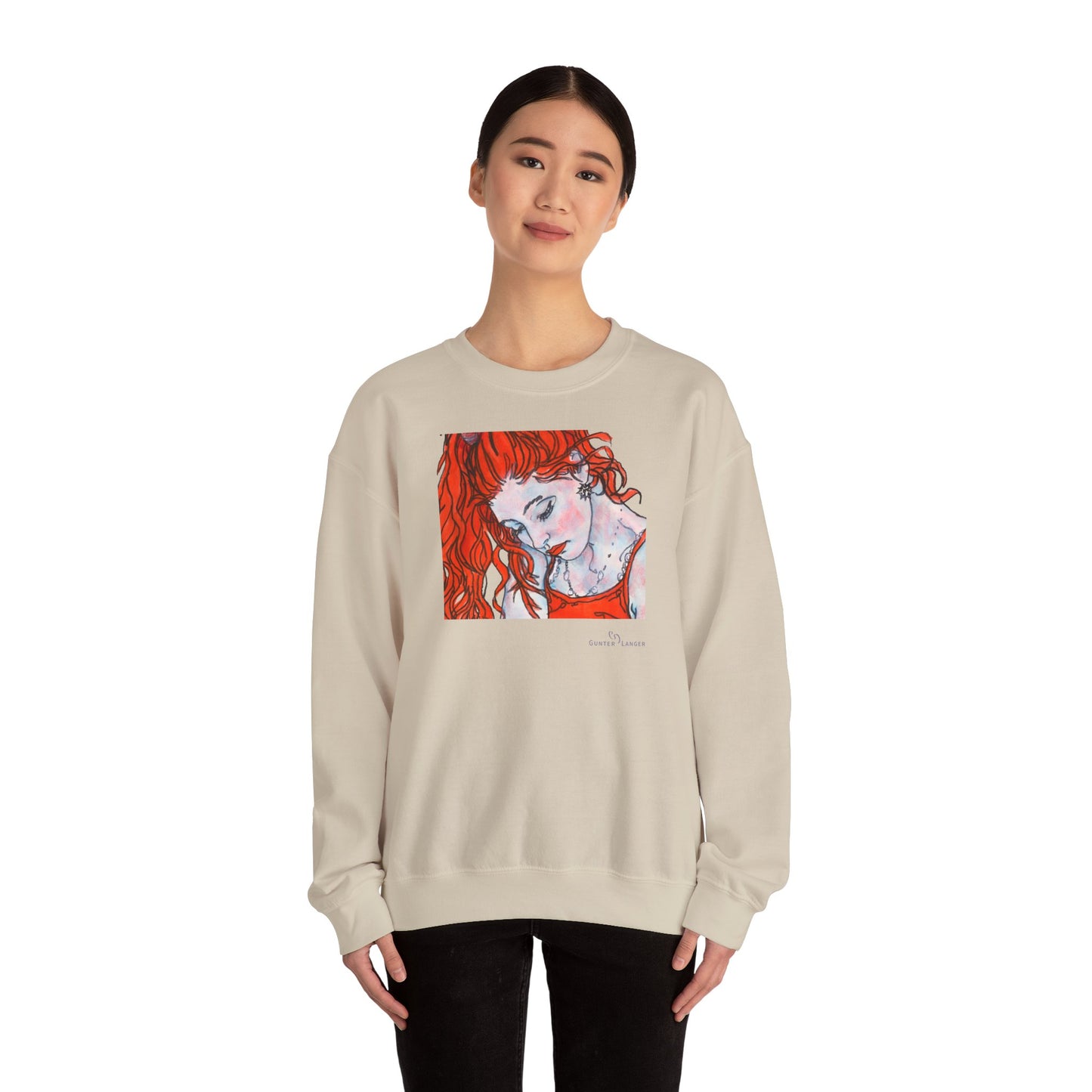 Unisex Heavy Blend™ Crewneck Sweatshirt - Motiv: Front Julia (Ausschnitt, 21,5 cm) & Rückseite Julia, H 43 cm