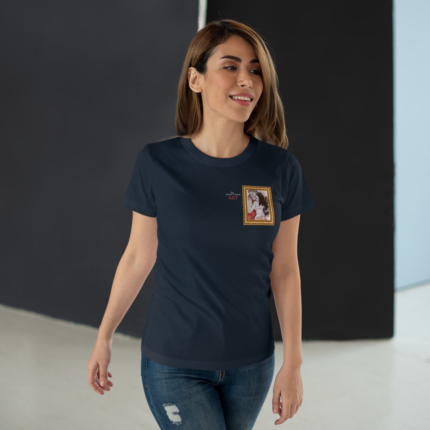 Single Jersey Women's T-shirt - dunkel - Motiv: Bei dir, H 11 cm