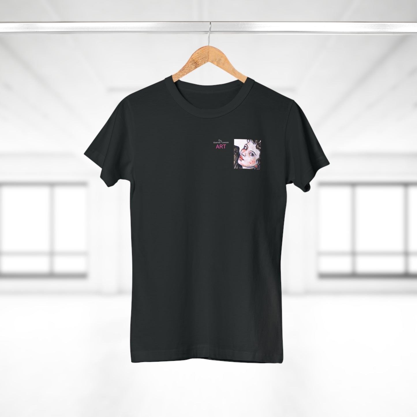 Single Jersey Women's T-shirt- dunkel - Motiv: Annette, Ausschnitt, H 7,5 cm