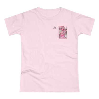 Single Jersey Women's T-shirt - hell - Motiv: Zuflucht, Ausschnitt, H 10 cm