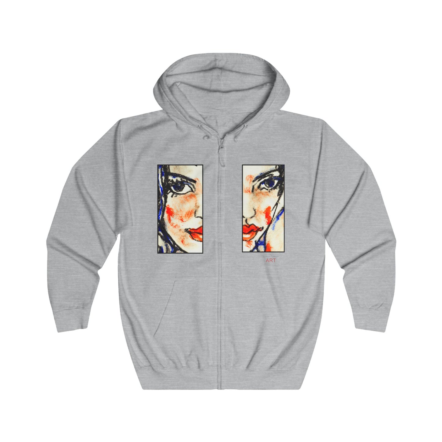 Unisex Full Zip Hoodie - Motiv: Front Kira (Ausschnitt H 23,5 cm) & Rückseite Kira H 46 cm