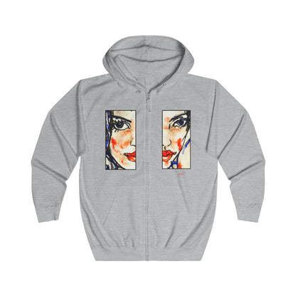 Unisex Full Zip Hoodie - Motiv: Front Kira (Ausschnitt H 23,5 cm) & Rückseite Kira H 46 cm