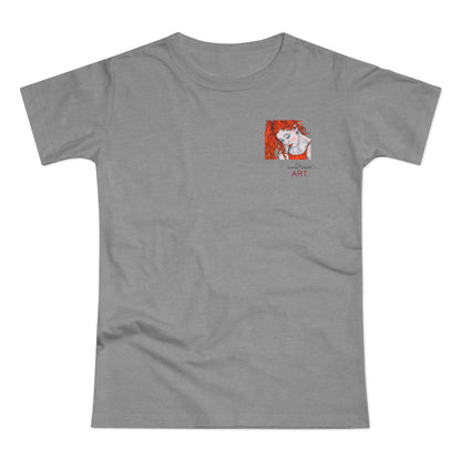 Single Jersey Women's T-shirt - hell - Motiv:  Front Julia, Ausschnitt 6,7 cm & Rückseite Julia, H 37 cm