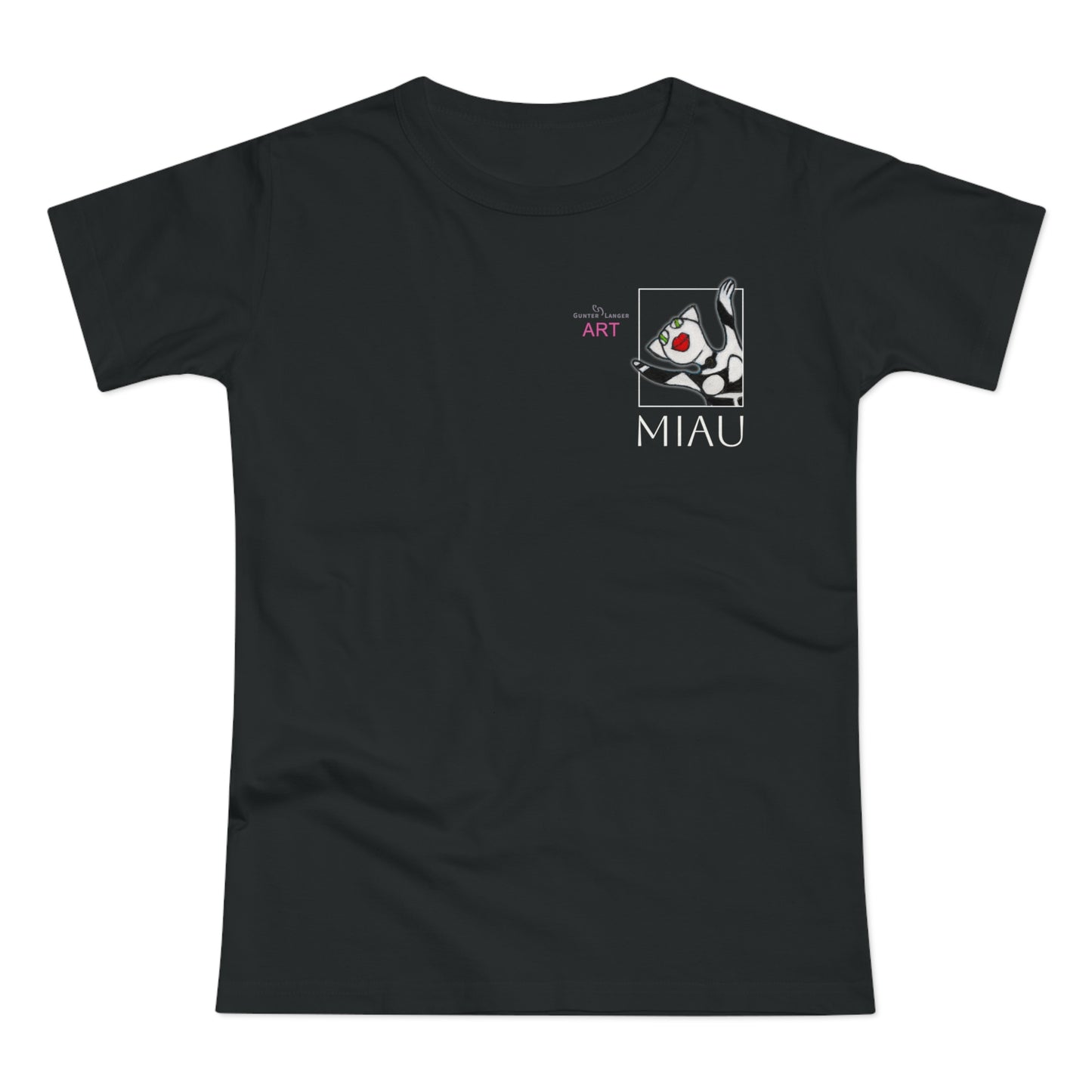 Single Jersey Women's T-shirt - dunkel - Motiv: Miau, H 9,7 cm