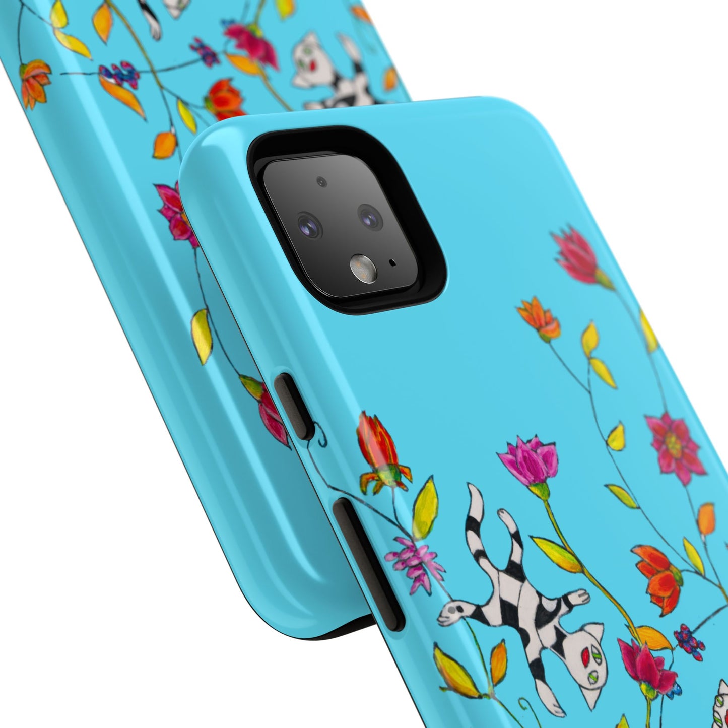 Tough Cases - Google Pixel - Samsung Galaxy - Motiv: Karierte Katzen, blau