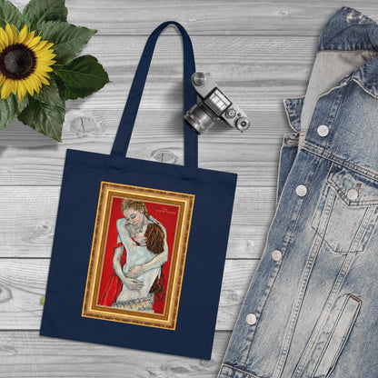 Organic Cotton Tote Bag - Mutter und Tochter - Motiv: Nähe (gerahmt) & Sylvia, zweiseitig bedruckt, H 30 cm