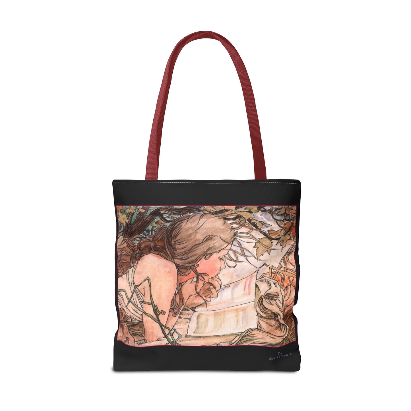 Tote Bag (AOP) - Jugendstil - Motiv: Front Antonia & Rückseite Antonia, Schwarz