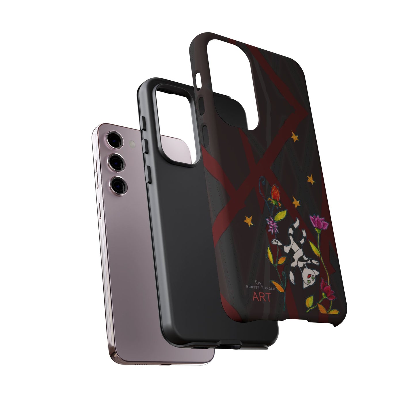 Tough Cases - Google Pixel - Samsung Galaxy - Motiv: Katze schwebt und Ranken, H 7,73 cm, Mikado3