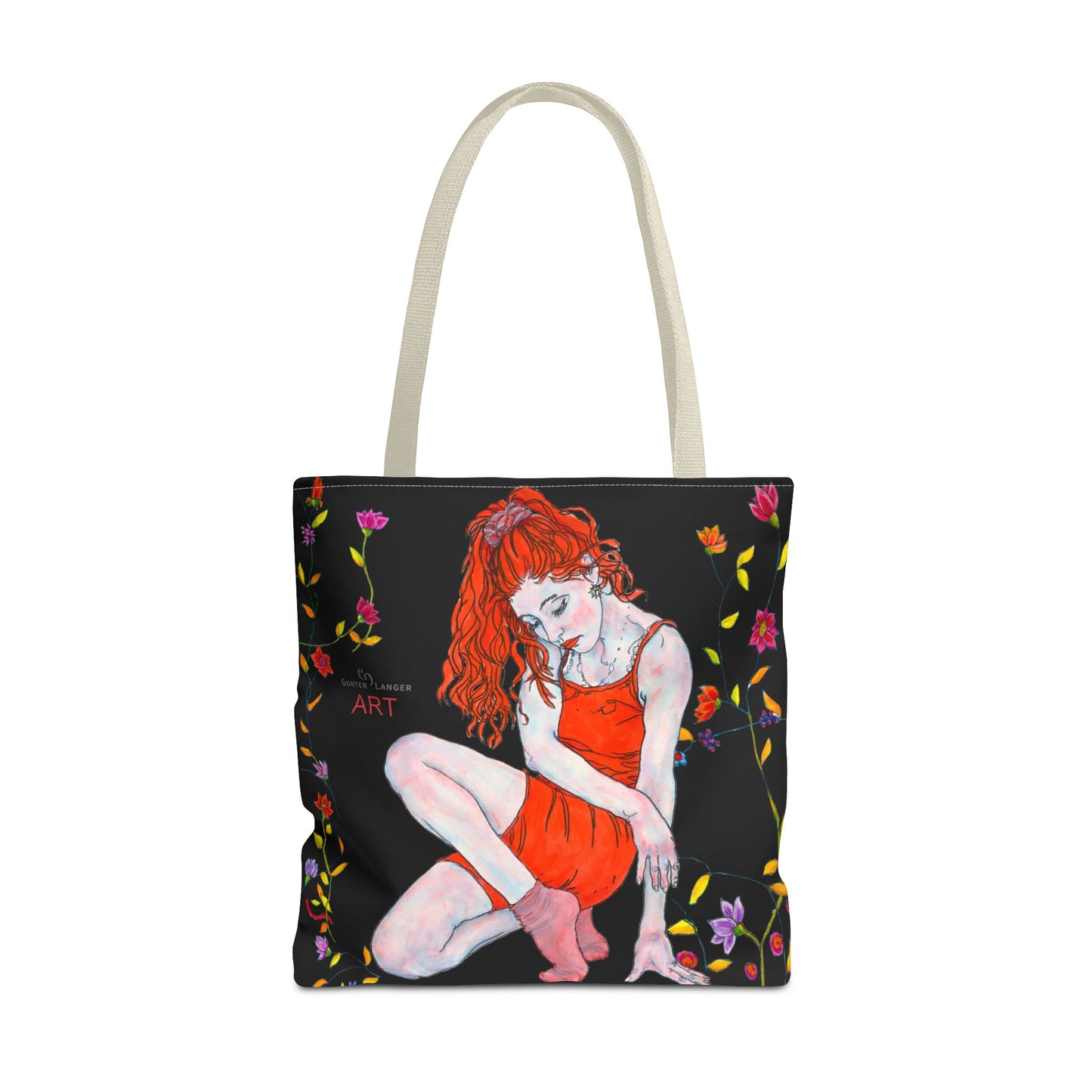 Tote Bag (AOP) - Motiv: Front Julia & Rückseite Julia, 41,44cm Schwarz, Ranken