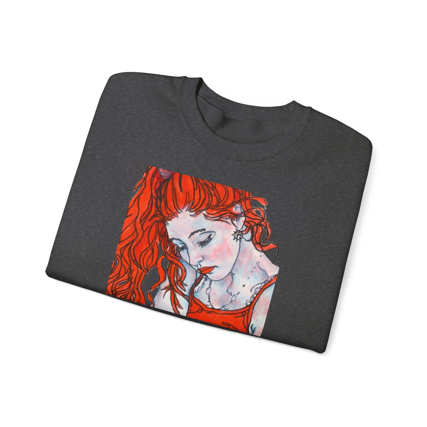 Unisex Heavy Blend™ Crewneck Sweatshirt - Motiv: Front Julia (Ausschnitt, 21,5 cm) & Rückseite Julia, H 43 cm