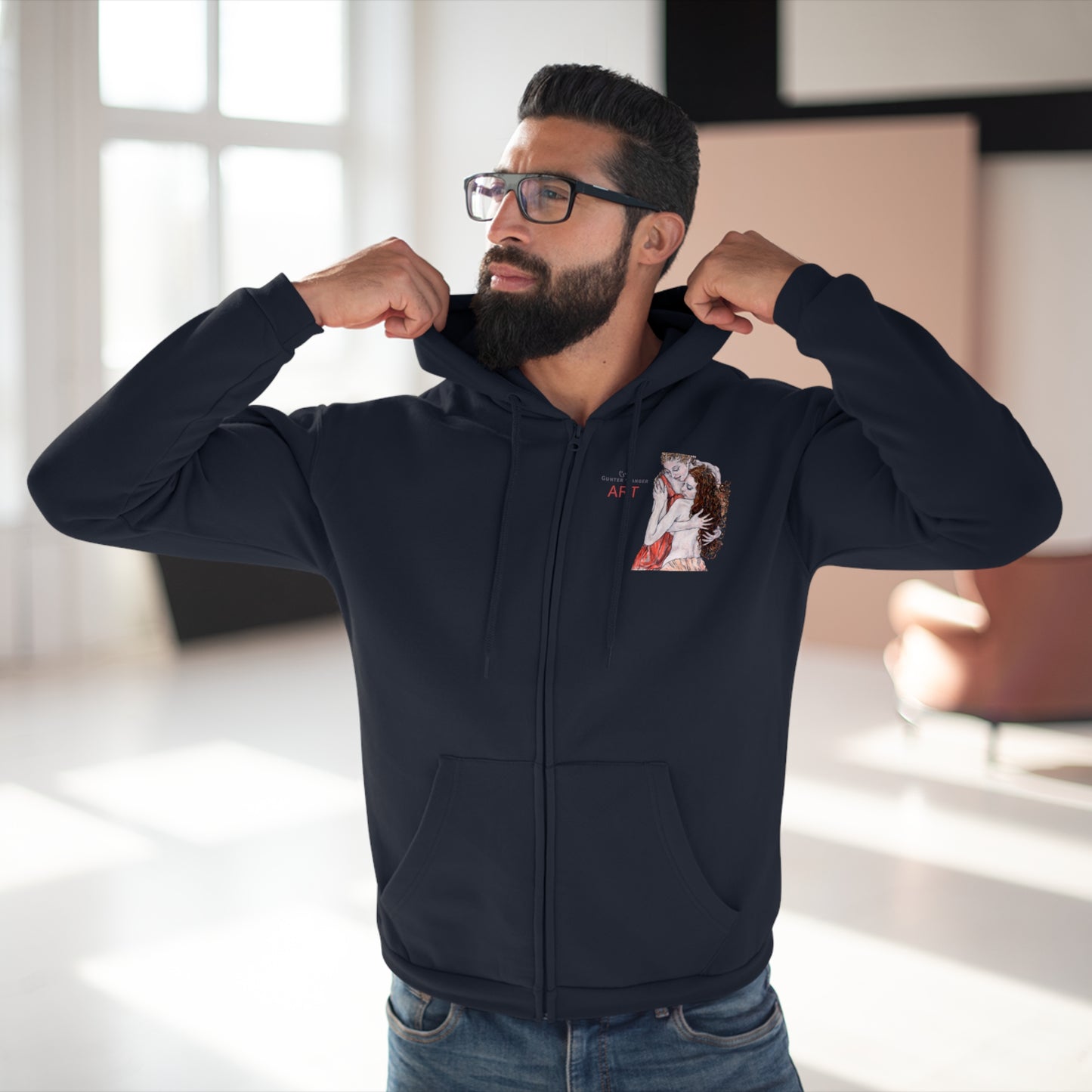 Unisex Hooded Zip Sweatshirt - Motiv: Front Bei dir, H 11 cm & Rückseite Bei dir, H 49 cm