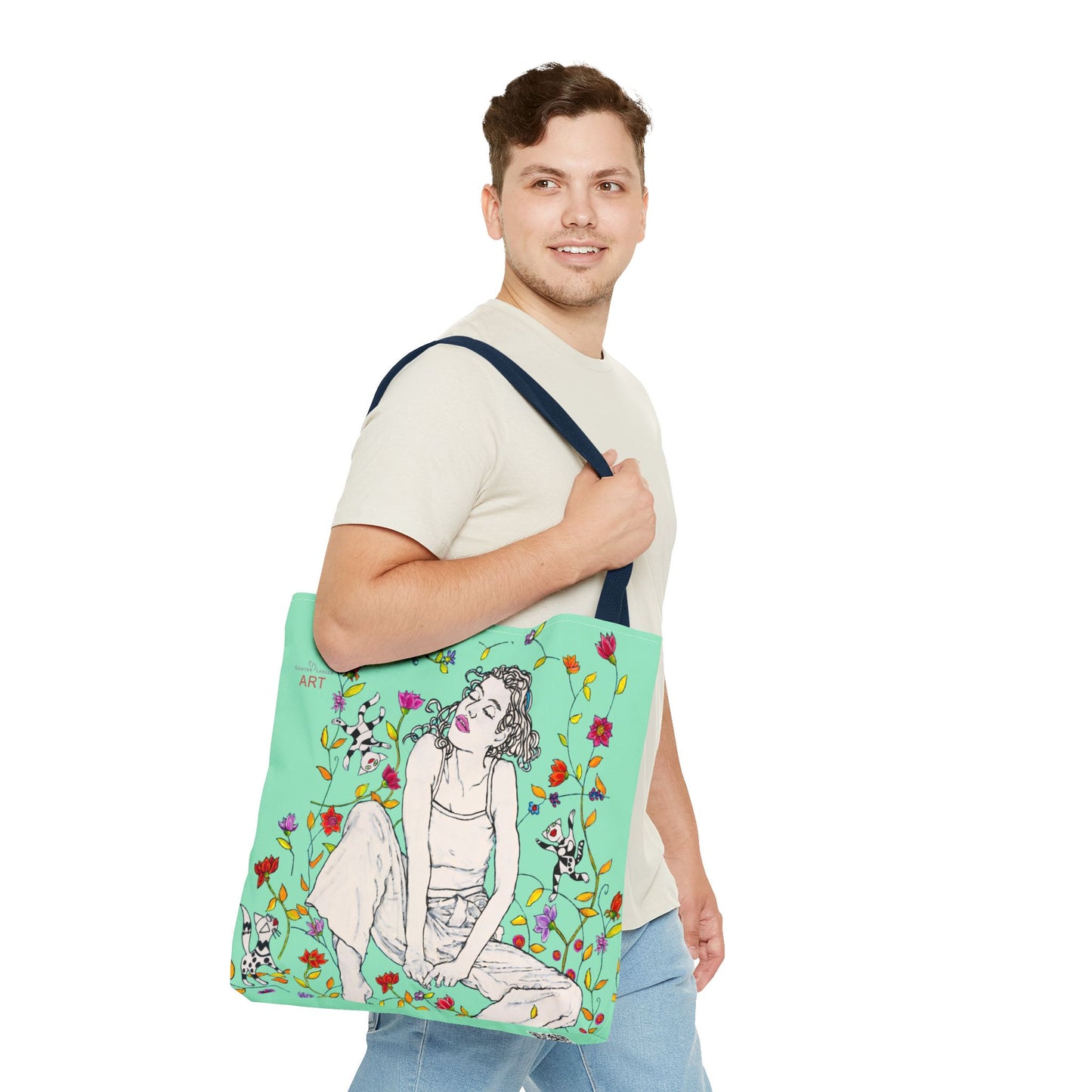 Tote Bag (AOP) - Motiv: Carolin sw auf dklgrün