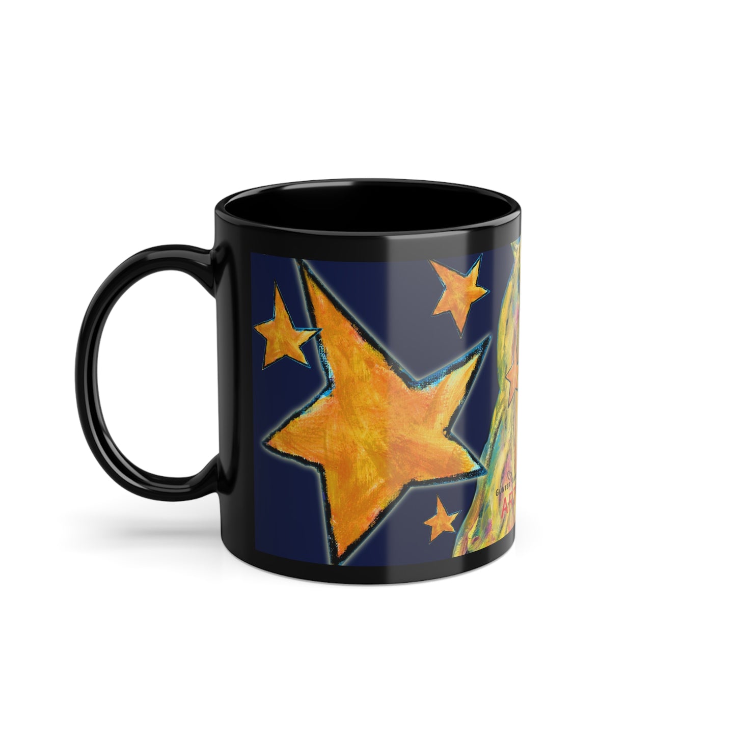 Black Coffee Cup, 11oz - Motiv: Maria, Ausschnitt, Sterne