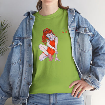 Unisex Heavy Cotton Tee - Motiv:  Front Julia, H25 cm & Rückseite Julia, H 49 cm