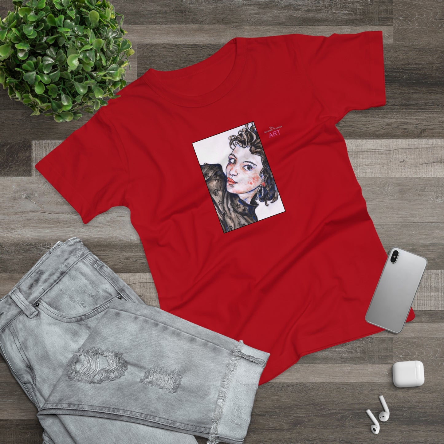 Single Jersey Women's T-shirt - dunkel - Motiv: Front Annette, H 20 cm & Rückseite Annette, H 35,56 cm