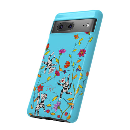 Tough Cases - Google Pixel - Samsung Galaxy - Motiv: Karierte Katzen, blau