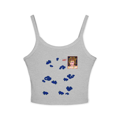 Women's Spaghetti Strap Tank Top - Motiv Front Antonietta, blaue Punkte & Rückseite Mikado