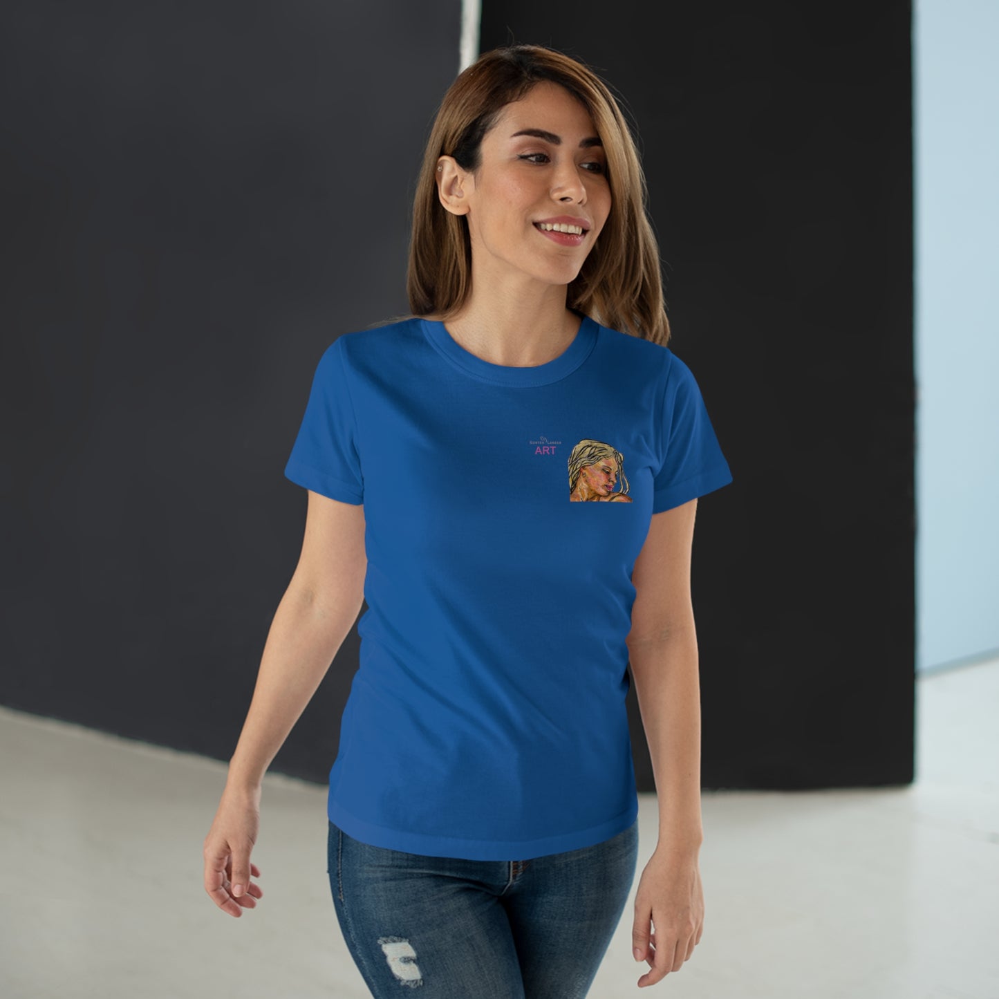 Single Jersey Women's T-shirt- dunkel - Motiv: Erna, Ausschnitt, H 8 cm
