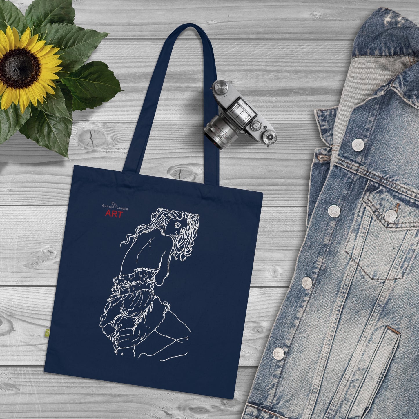 Organic Cotton Tote Bag - Motiv :Giselle (weiß), einseitig bedruckt, H 30 cm