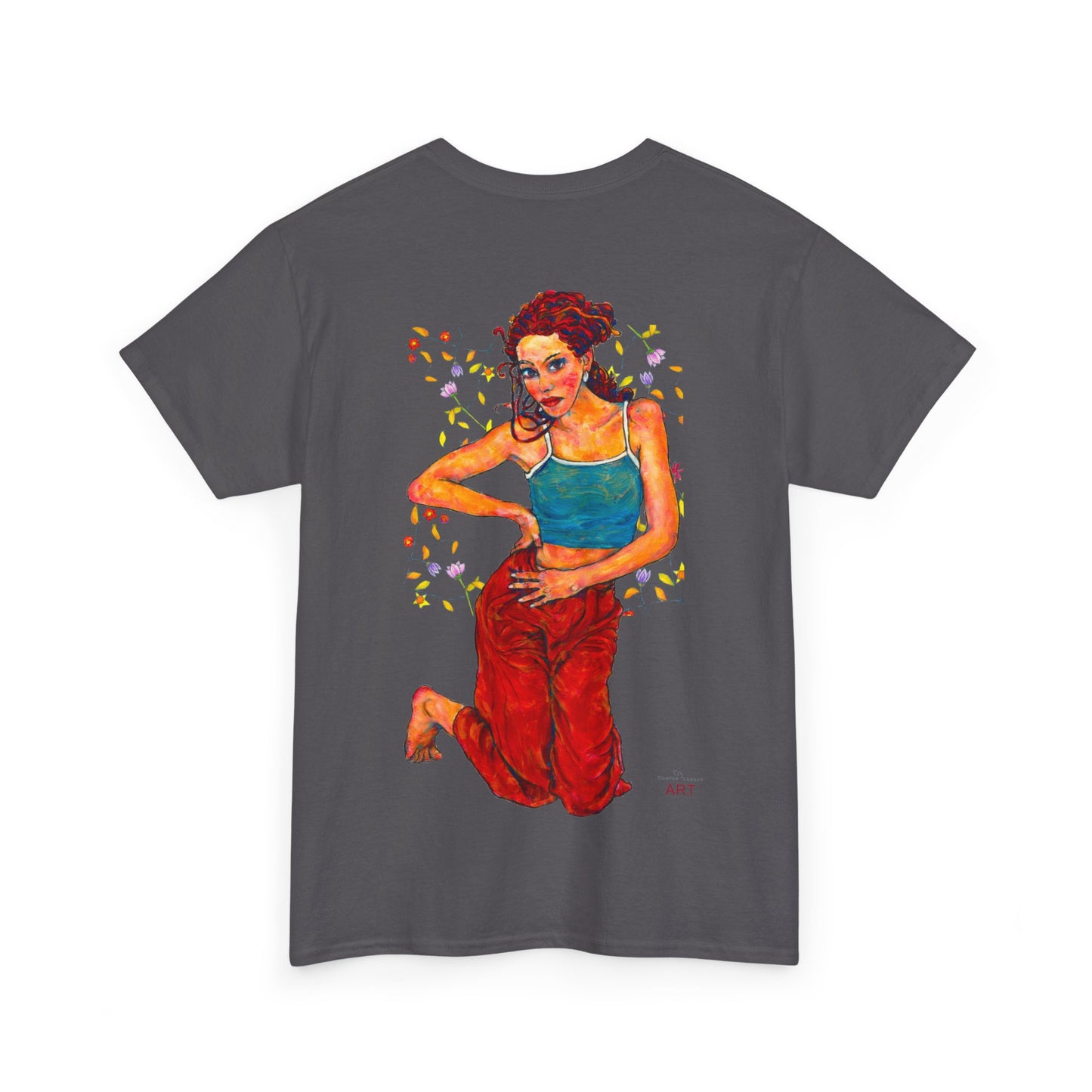 Unisex Heavy Cotton Tee - Motiv: Front, Lea, Ranken, H 13cm & Rückseite, Lea, Ranken, H 40,45 cm, Neck Label