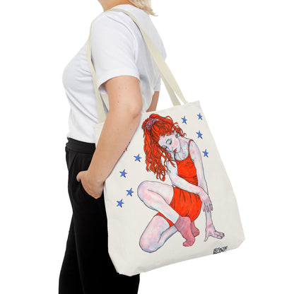 Tote Bag (AOP) - Motiv: Front Julia & Rückseite Julia 41,44cm Beige, Blaue Sterne