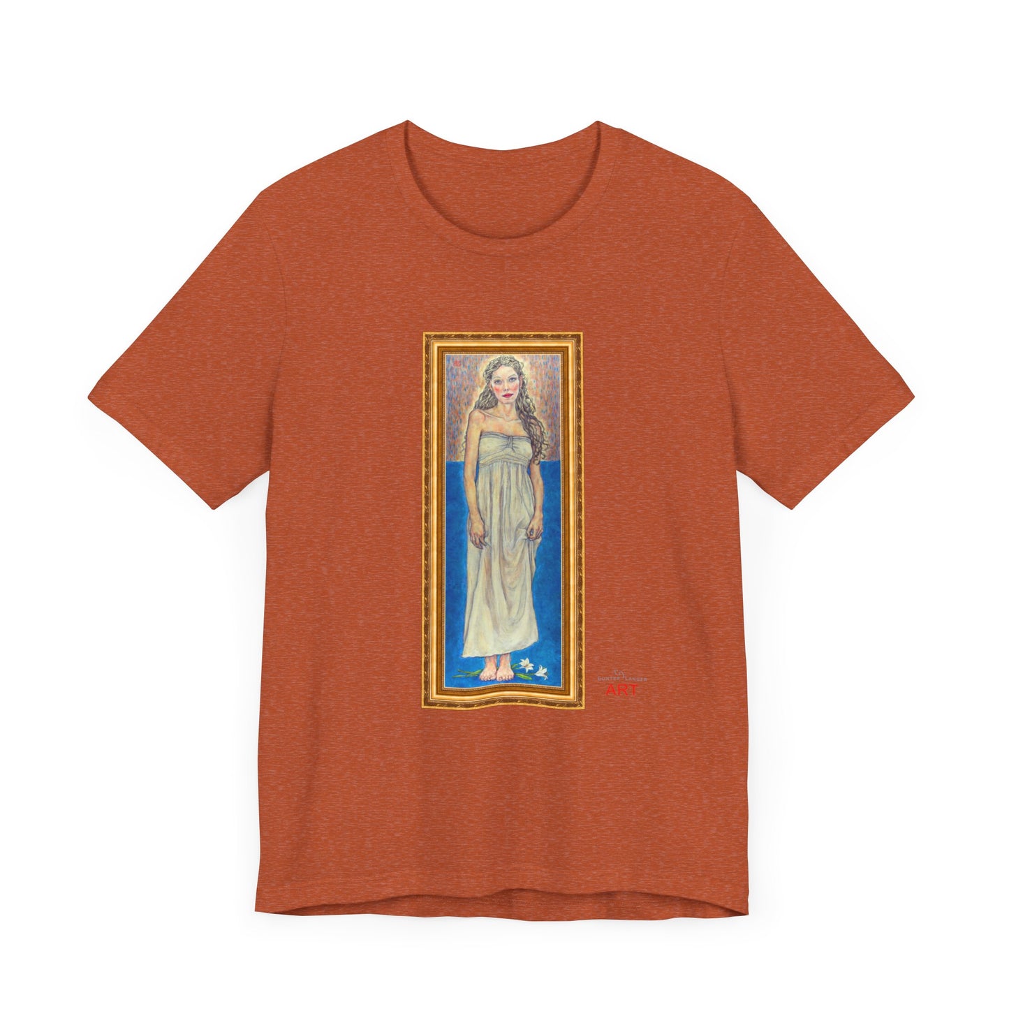 Unisex Jersey Short Sleeve Tee - Motiv: Front Marie, H 35,5 cm Goldrahmen