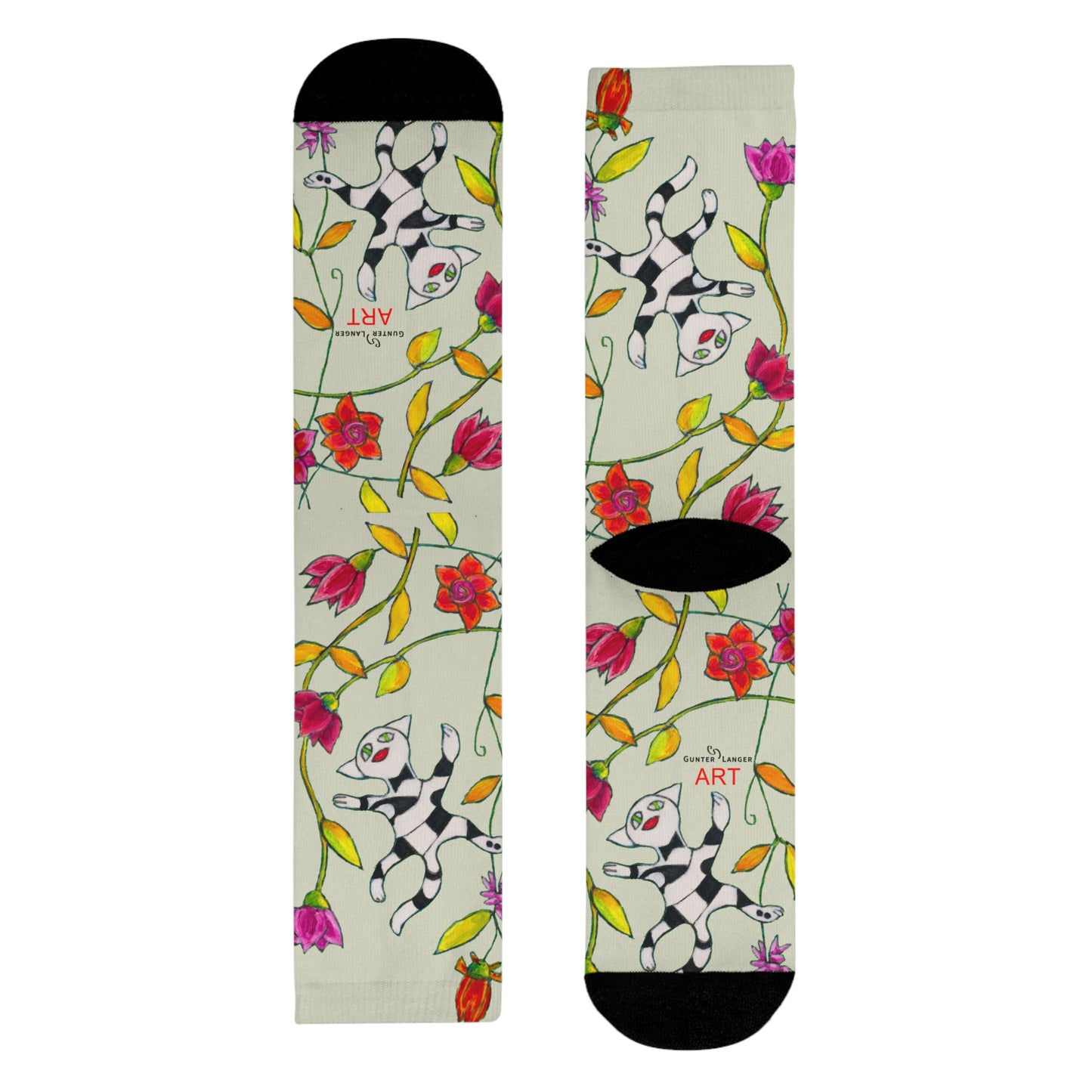 Sublimation Crew Socks (EU) - Motiv: Katze fliegt durch Ranken M