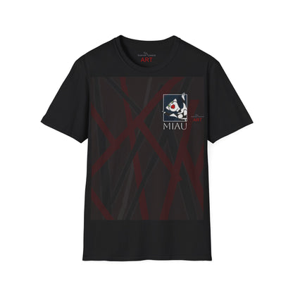 Unisex Softstyle T-Shirt - Motiv: Front Miau H 10 cm, Mikado & Rückseite Schrift Miau, N-Label